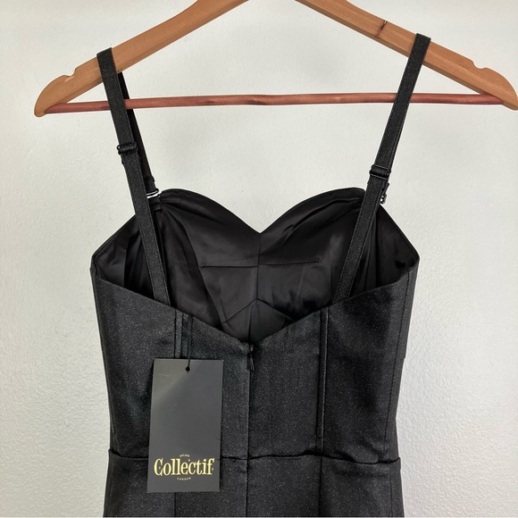 SOLD Collectif Black Glitter Maxi Prom Dress - Leather Look Mermaid Gown XS - Picture 7 of 16